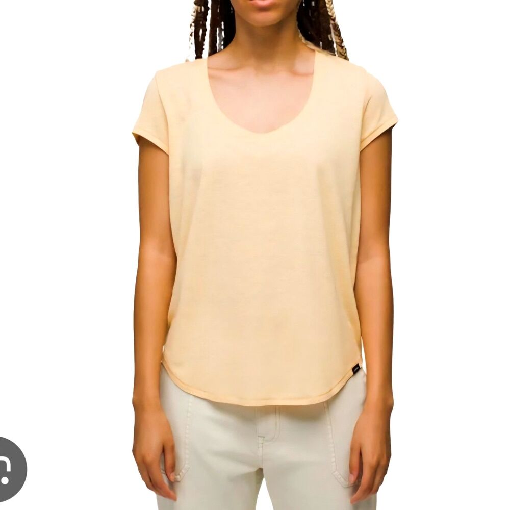 Prana Cozy Up Scoop Neck Tee Shirt Small Yellow Sustainable Hemp Blend Gorpcore